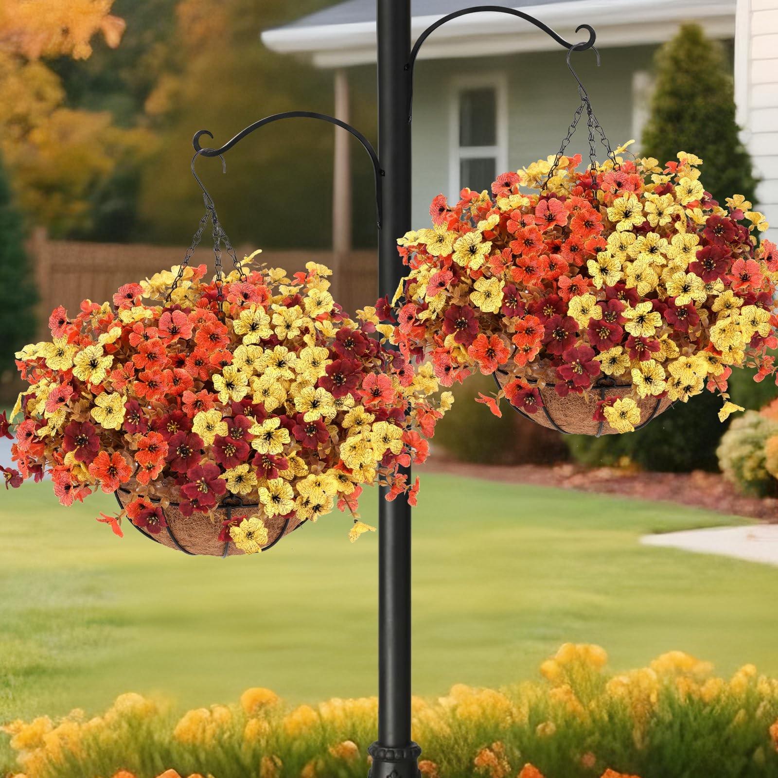 Geegoods 2 Pack Fall Mums Artificial Hanging Basket