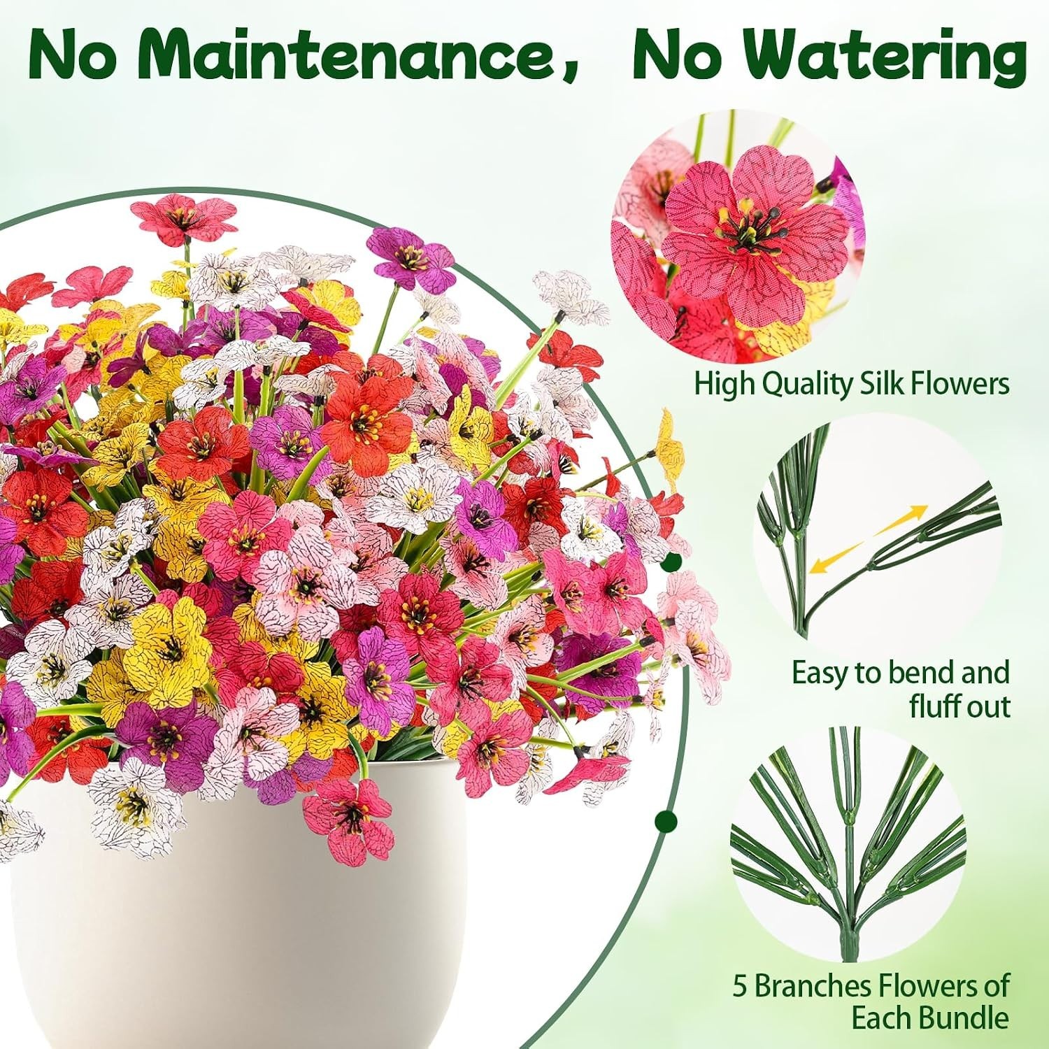 All-Season Vibrant Faux Flowers for Window Boxes & Patios – 12 Bundles Included