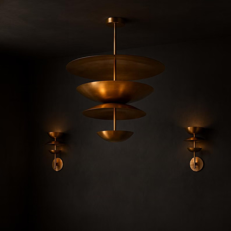 1950s Minimalist Brass Wall Sconce Set of 2 – Mid Century Modern Gold Light, Sty
