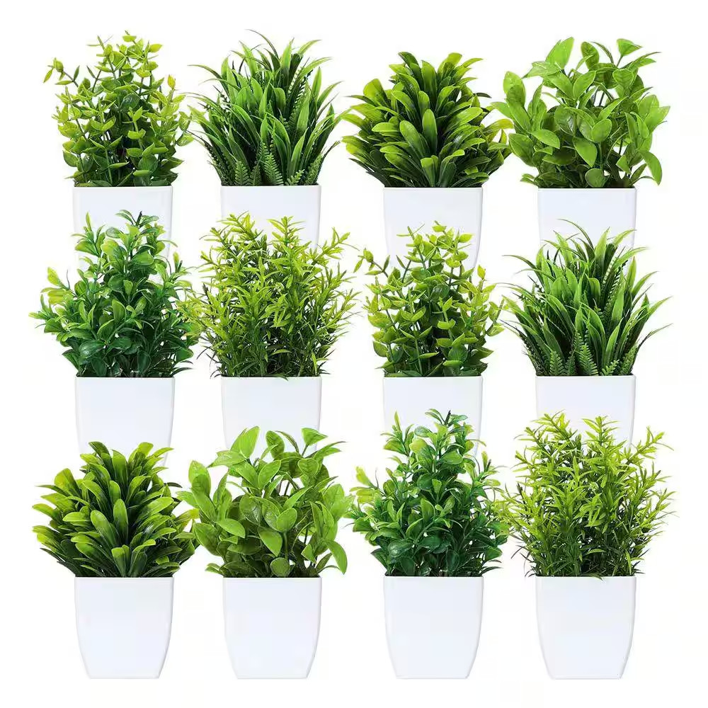 6.7-7.5 In. Green Indoor Artificial Shrub 12-Pack Mini Plastic Potted Faux Plant