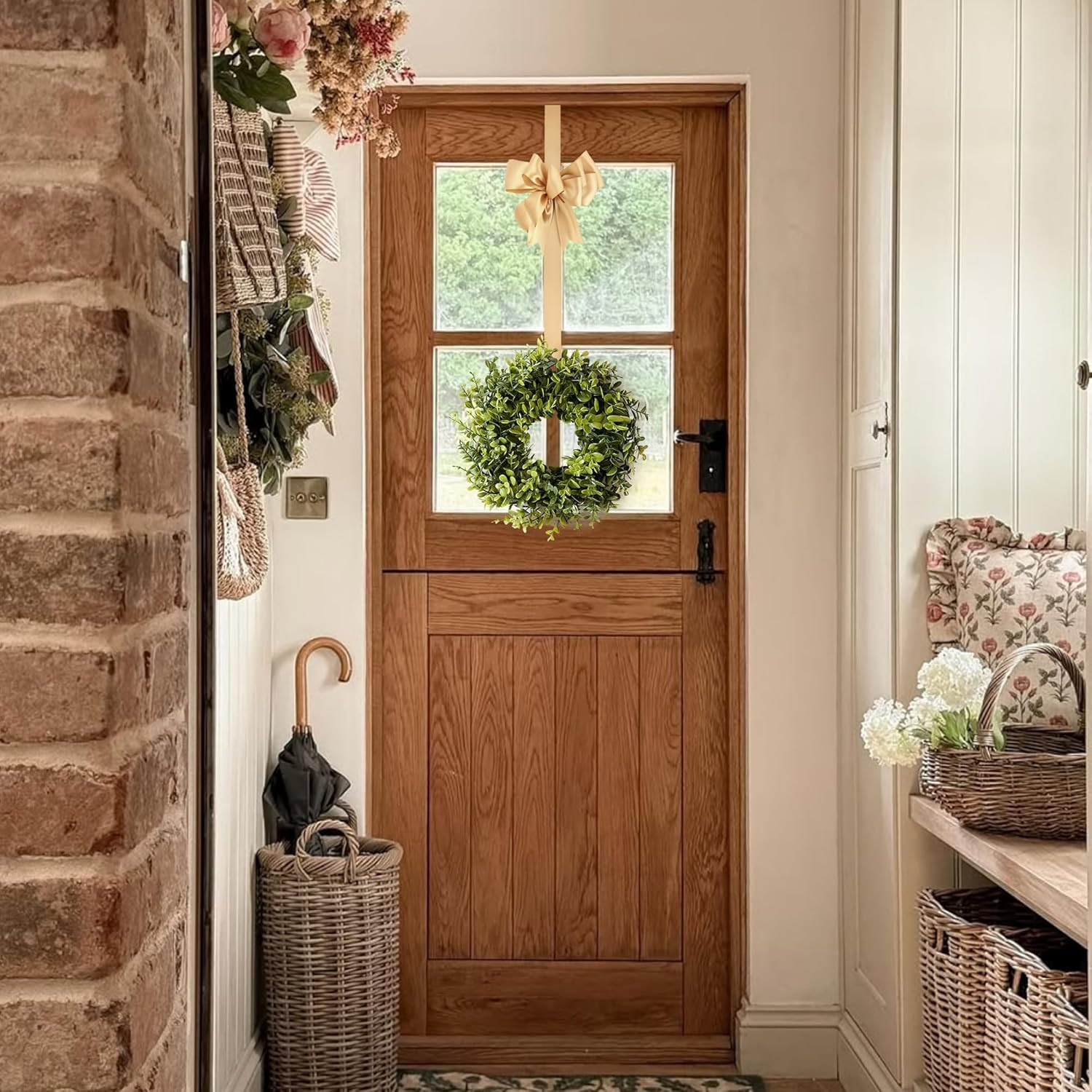 4Pack Boxwood Wreaths for Front Door，10In Candle Wreaths for Table ，Mini Greener
