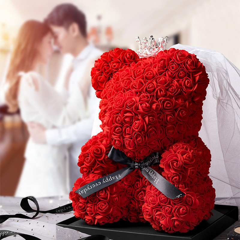 Wedding Rose Teddy Bear With Box For Women Valentines Girlfriend Birthday Gifts