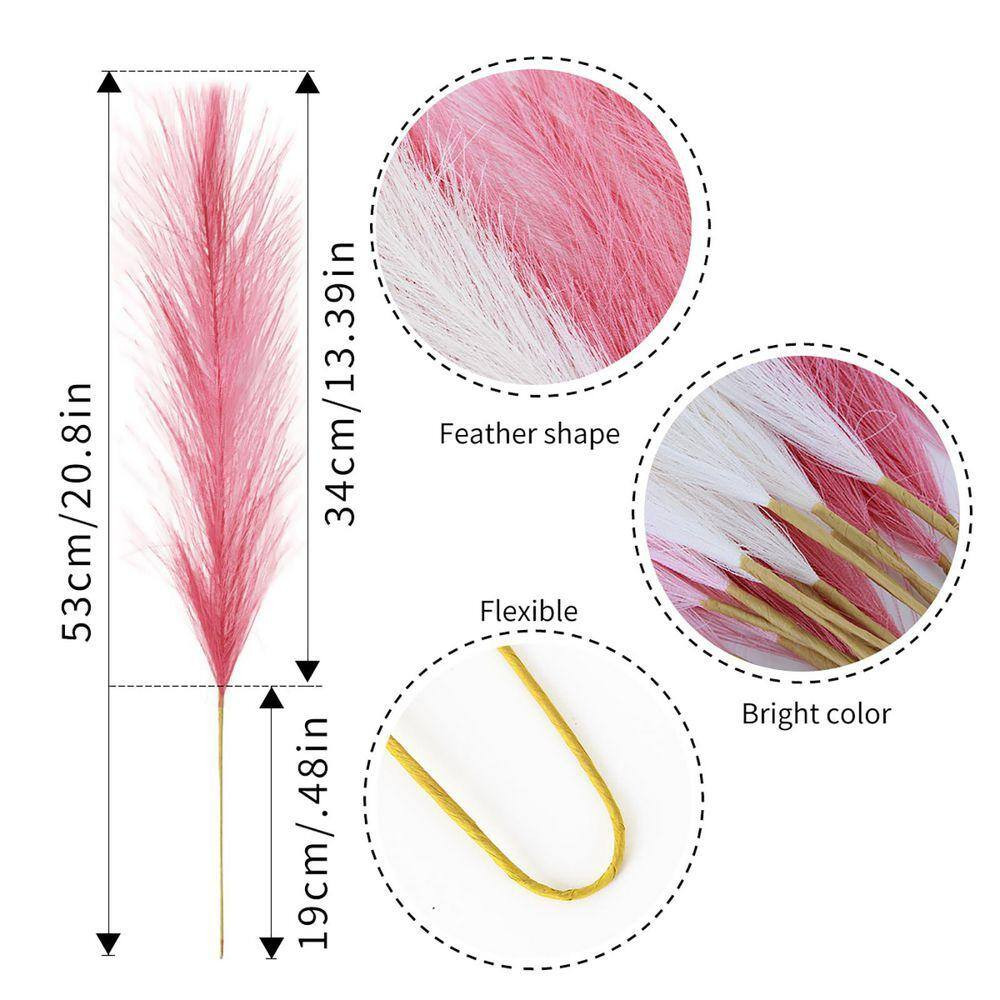 0.2 In. 30-Pieces Pink White Artificial Plant Faux Pampas Grass Silk Paper Iron