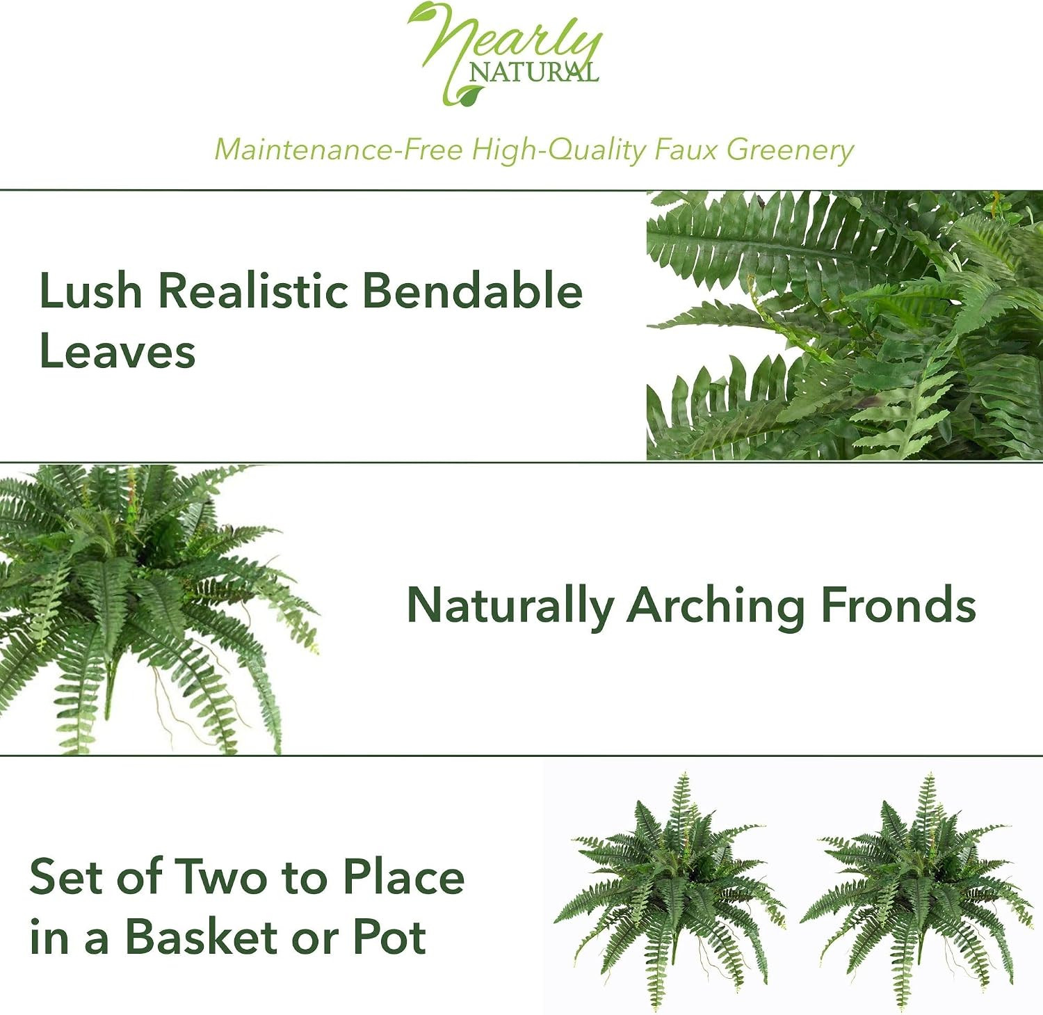 40In Boston Fern Artificial Plant, Large Hanging Fake Plant with 56 Long Realist