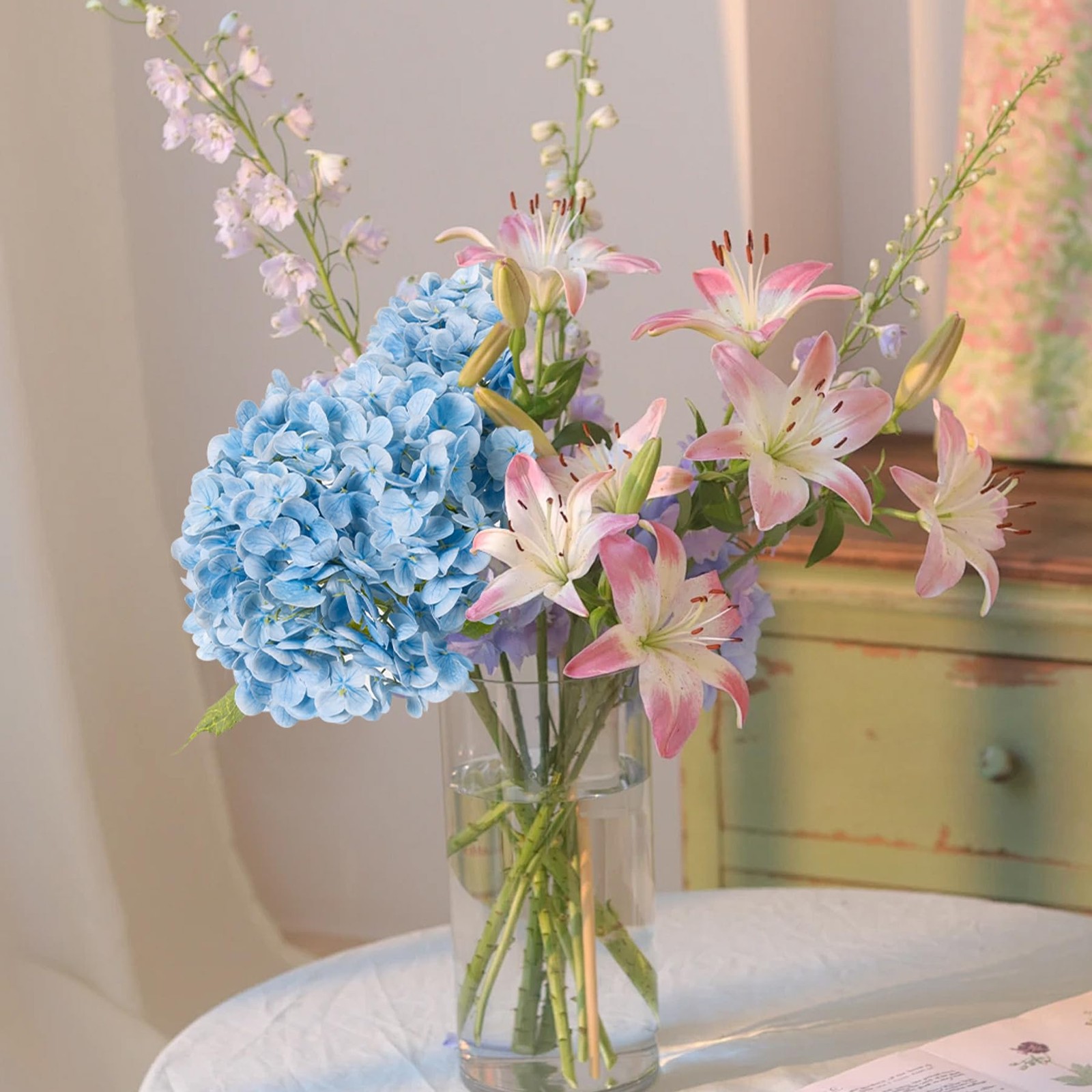 3 Pcs Light Blue Hydrangea Artificial Flowers,21 inches Latex Real Touch Faux…
