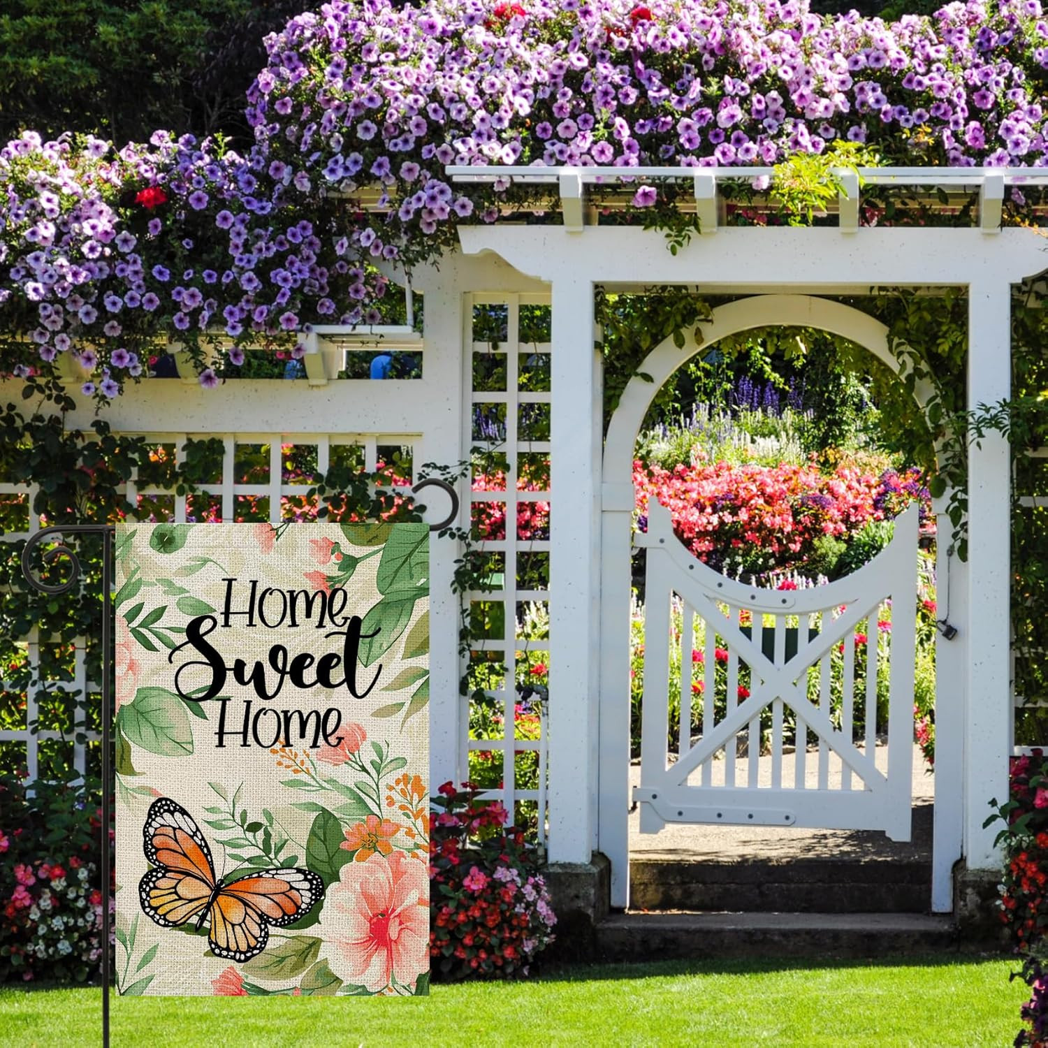 Home Sweet Home Watercolor Flower Butterfly Decoration Double Sided Vertical Bur