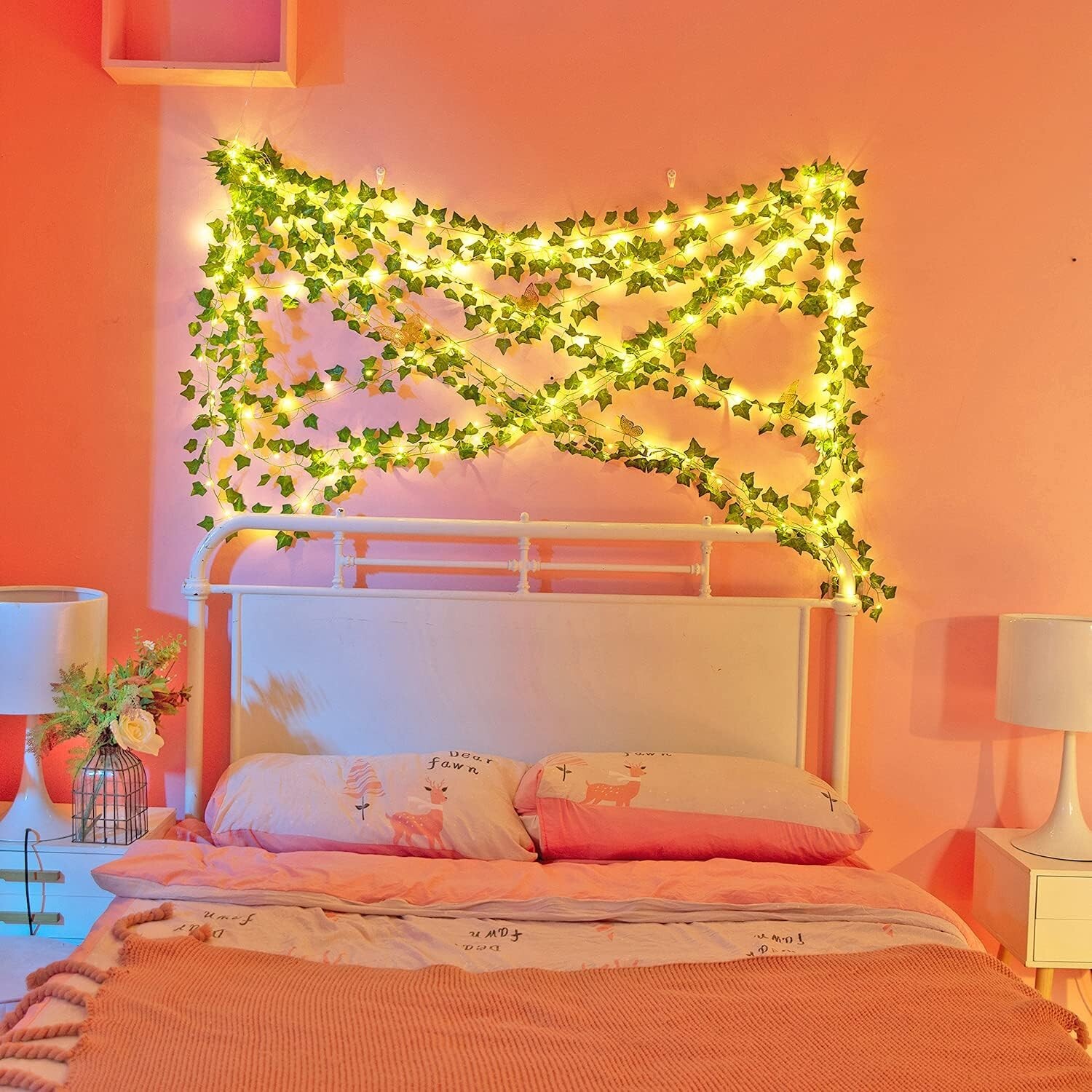 Durable Waterproof 12 Pcs Green Ivy Vines with 200 LED Lights – Indoor & Outdoor