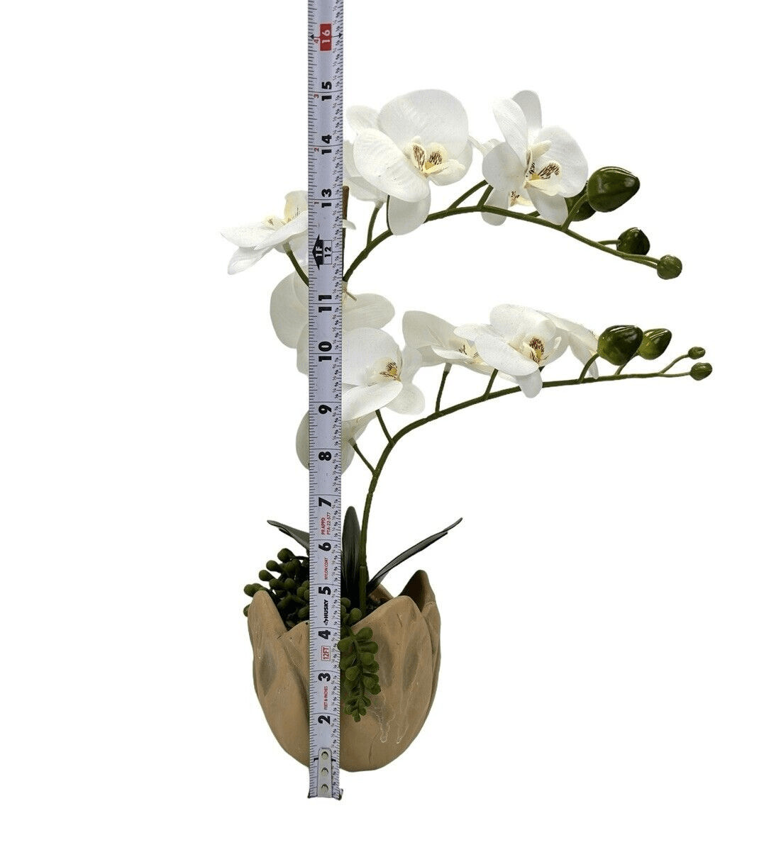 New Faux White 15 Inch Orchid In Ceramic Pot With Artificial Greenery