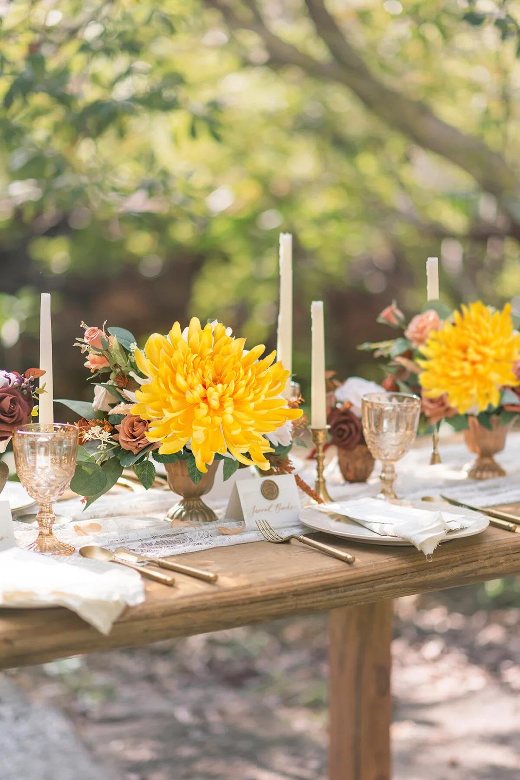 6 Pcs Yellow Artificial Mums for Outdoors Fall – 25.6’’ Long Stem Faux Chrysa…