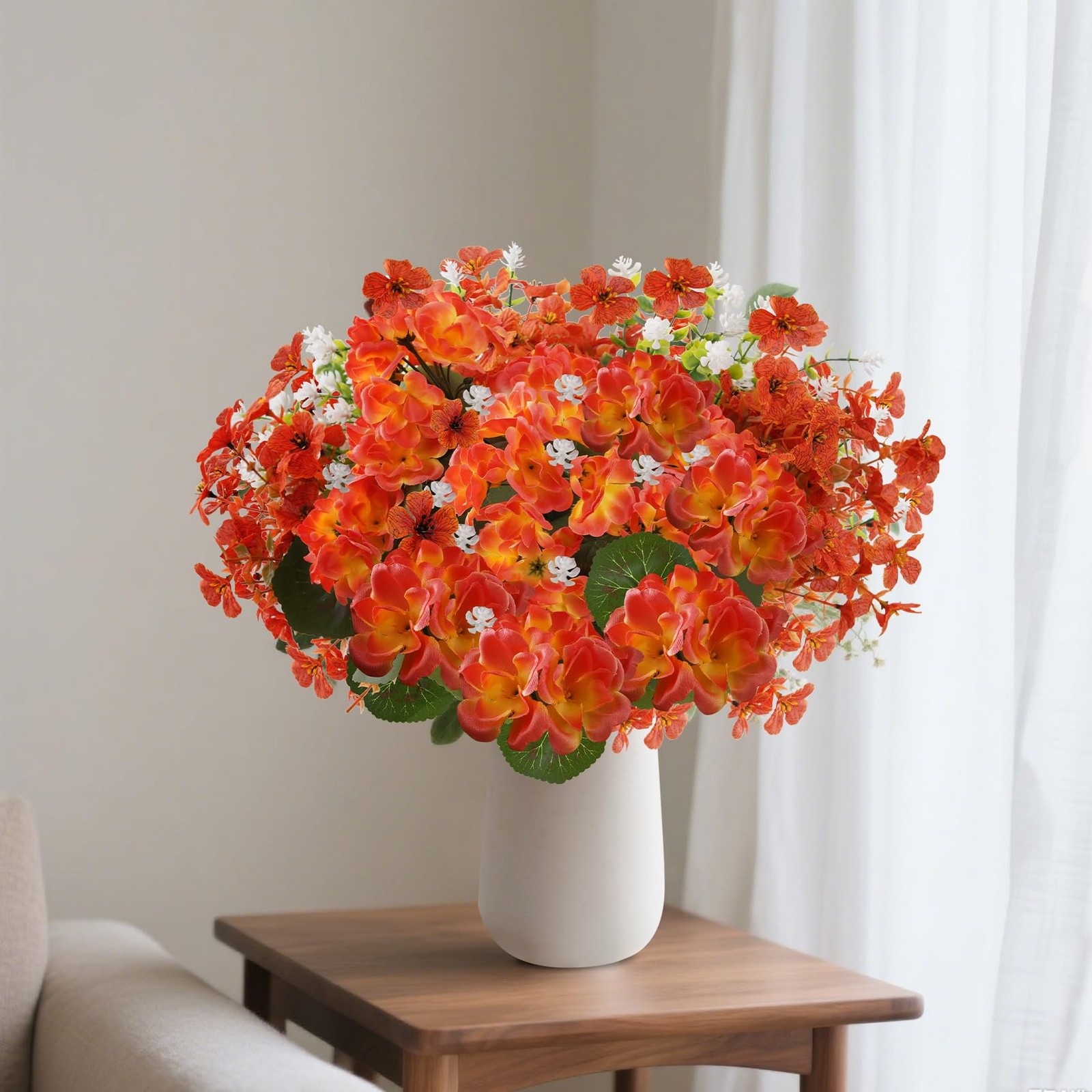 WOBUBU 14” Artificial Fall Flowers 12 Bundles Orange UV Resistant