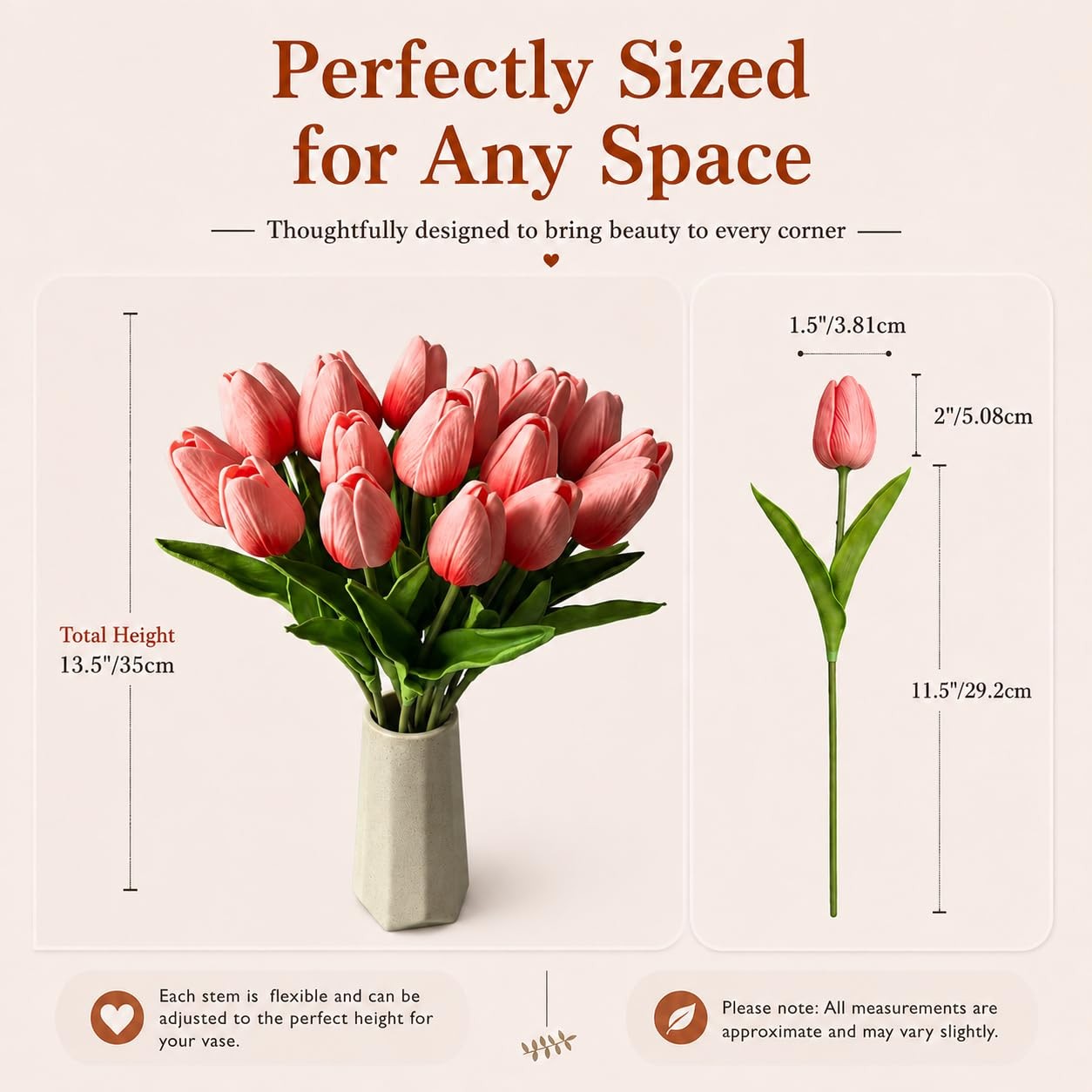 20pcs Artificial Coral Pink Tulips