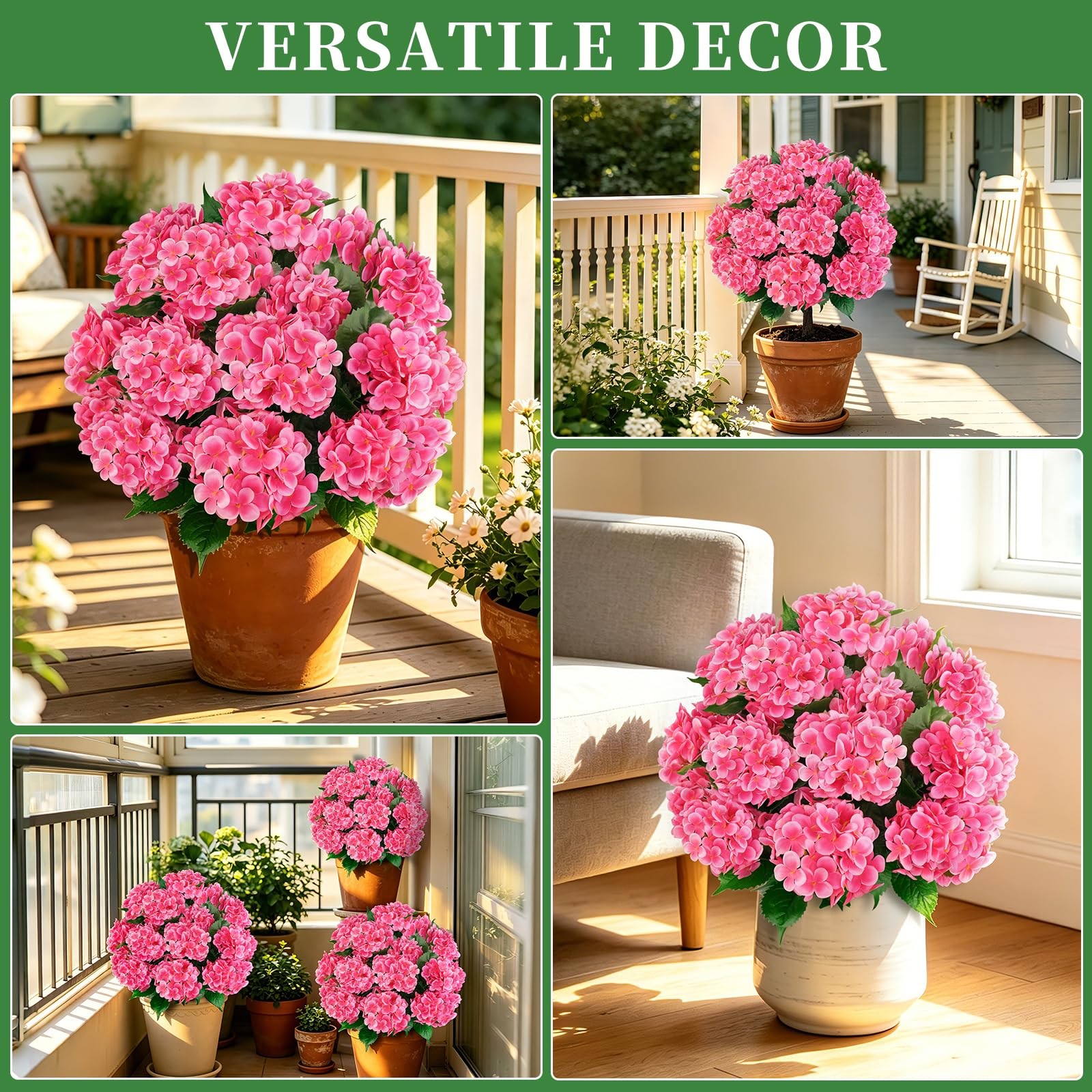 Artificial Topiary Ball Tree with Pink Hydrangea, Set of 2 UV Resistant Shrub…