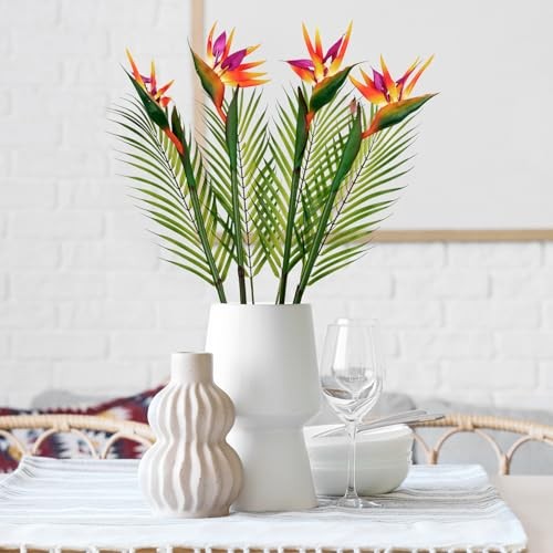 8 PCS Bird of Paradise Artificial Plant Combo Palm （c）31.5 Inch Orange（8 Pcs）