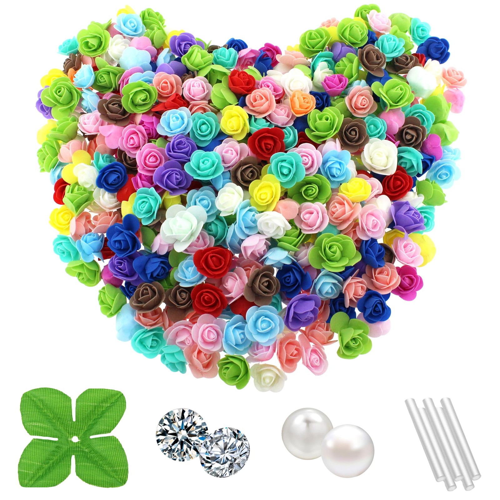 500 Pcs 1.4 Inch Mini Artificial Flowers Head Bulk 5 in 1 Set Faux Foam Fake …