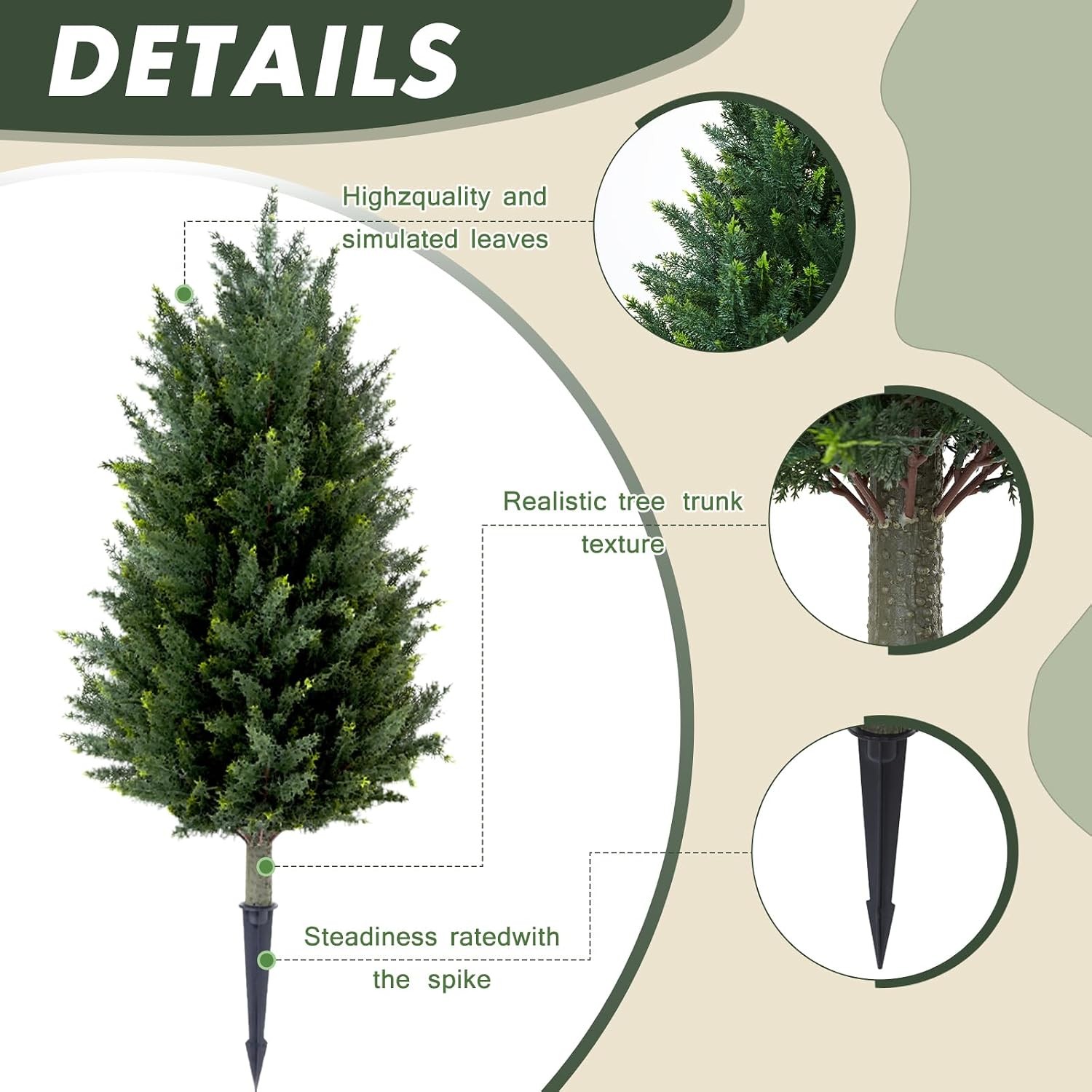 Set of 2 Artificial Cedar Topiary Christmas Trees, 3FT UV-Resistant Faux Cypress