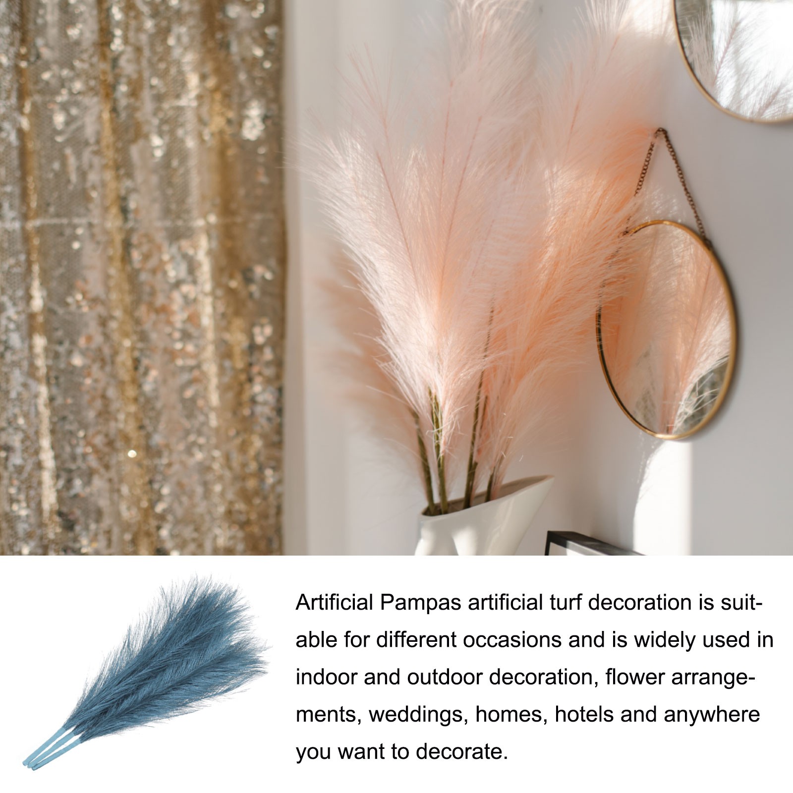 Faux Pampas Grass Fake Pampas Grass Decor, 17.7″/45cm / Light Blue / 3 Pcs