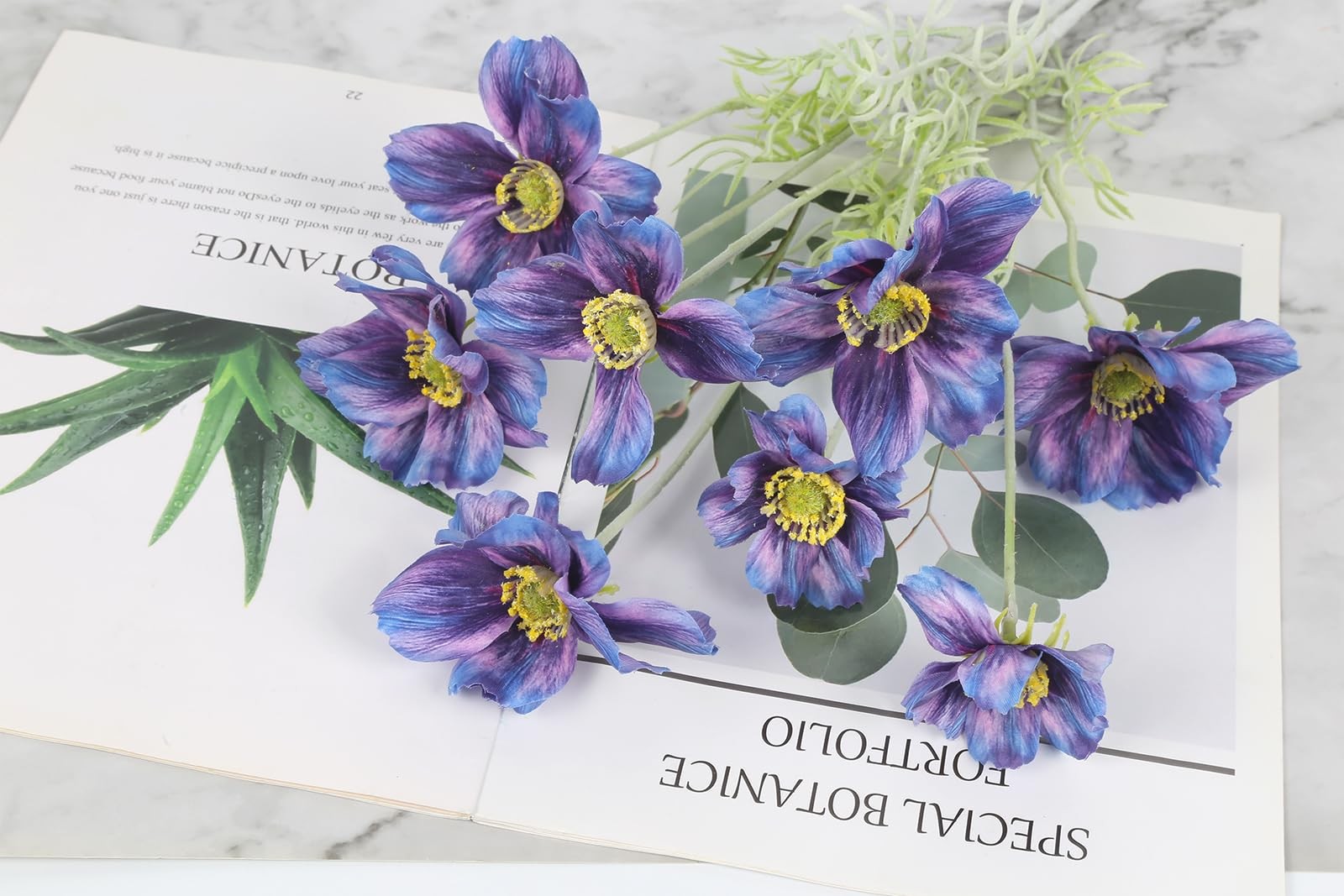 5 Pcs Dark Blue Cosmos Artificial Flowers 22” 3D Printed Faux Cosmos Flower S…