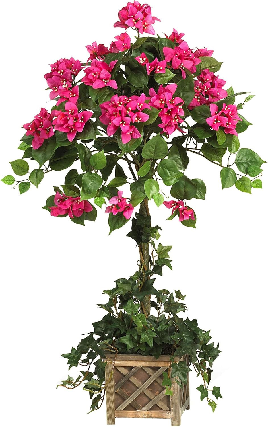 34″ Bougainvillea Topiary in Stylish Wood Box – Perfect Home Decor!