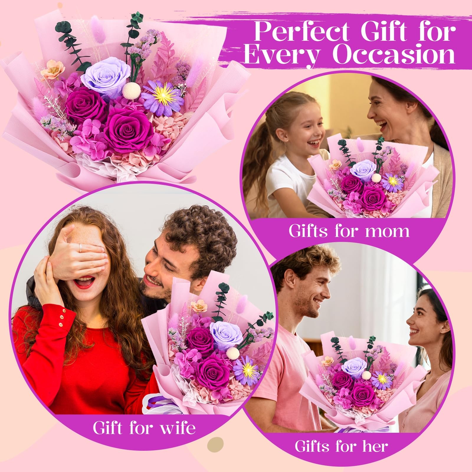 Preserved Flowers for Delivery, Flowers Fresh Bouquet with Gift Box