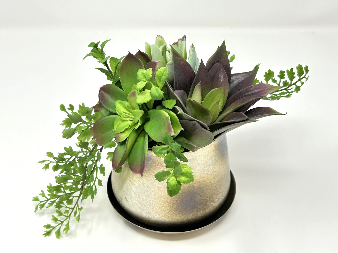 6″ Unique Artificial Mauve Succulent Garden #7 mixed arrangement, 3″ Silver Plan