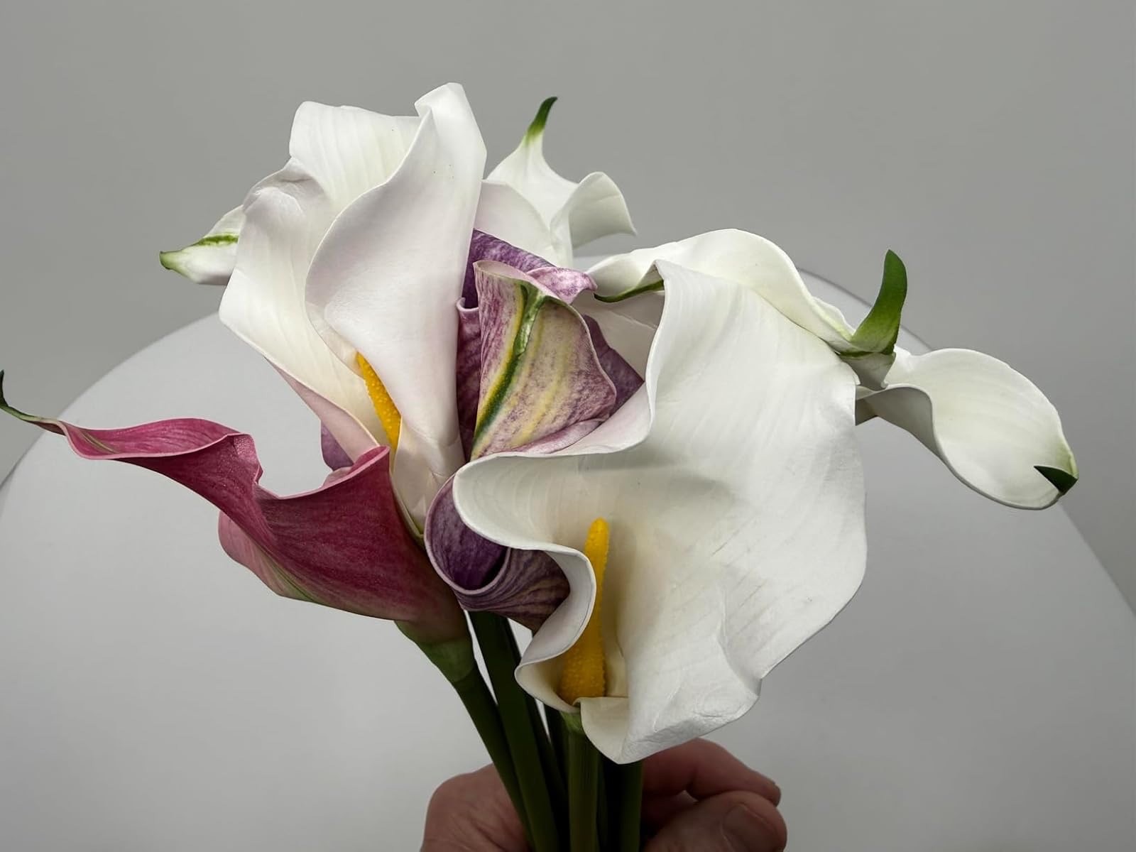 Artificial Calla Lily Flowers, 10pc PU Long Stem Bouquet, White Purple Pink