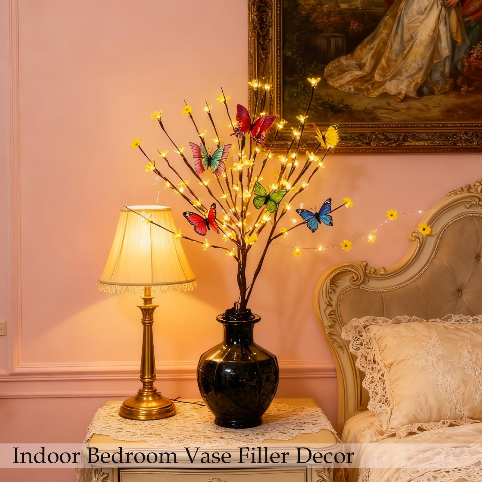 60 Battery Lighted Butterfly Twig for Indoor Vase Filler Flowers Decor