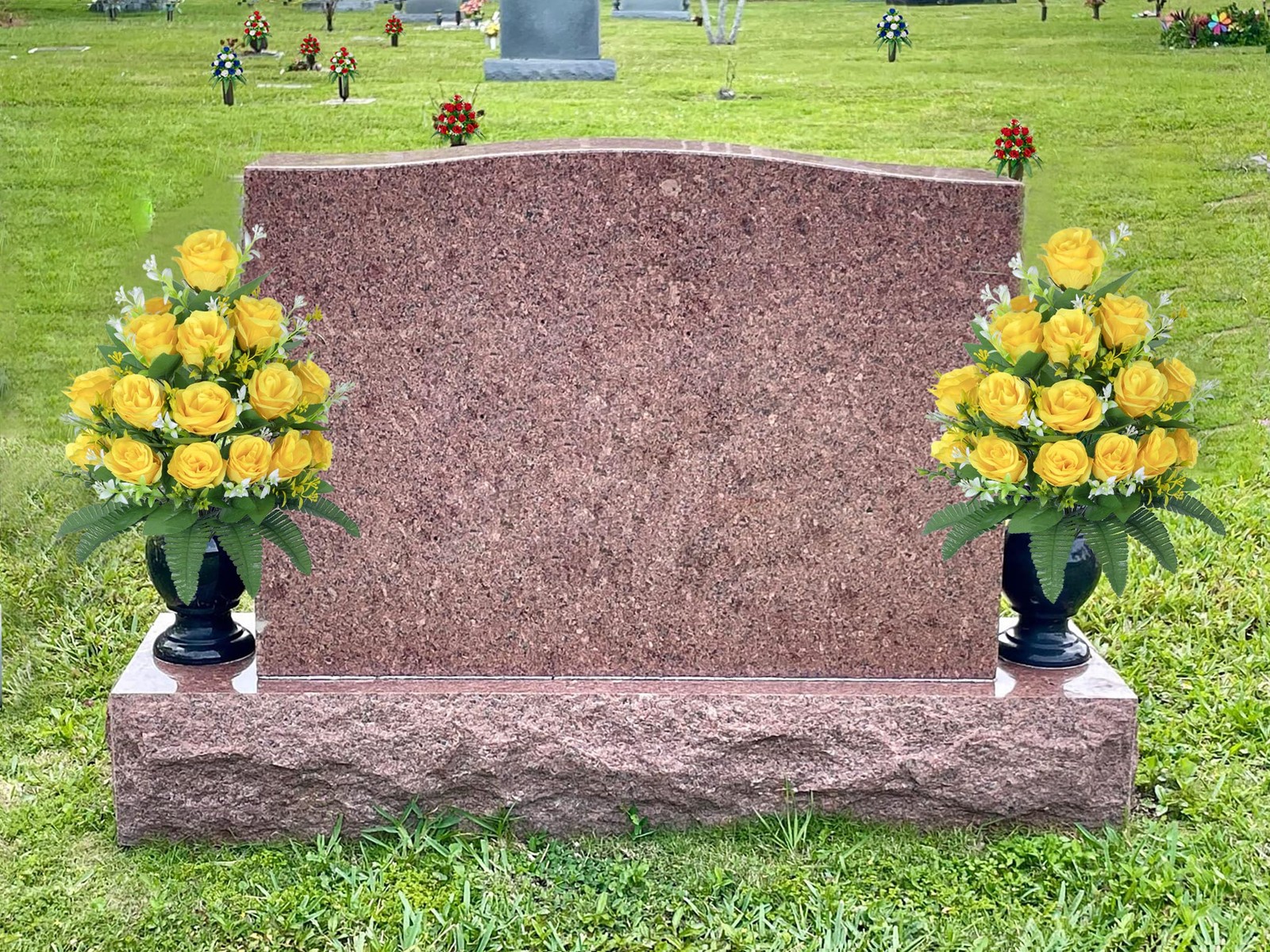 2 Sets of Artificial Cemetery Flowers， Outdoor Grave Decorations Roses