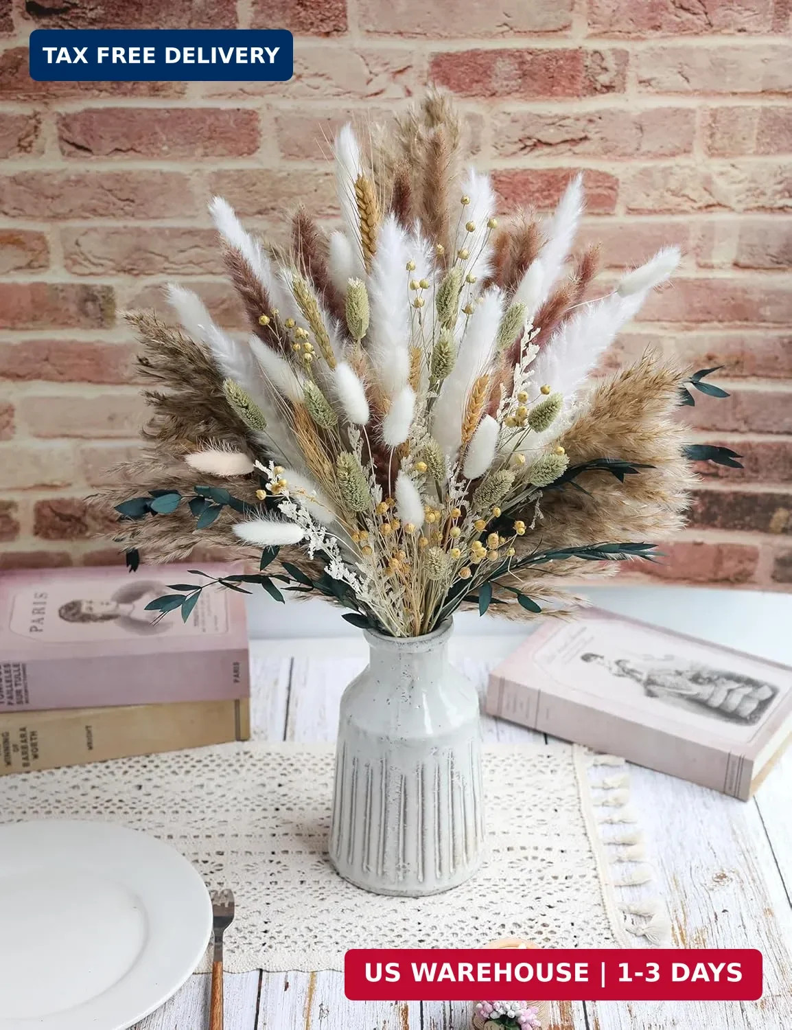 xin’s convey 126pcs Dried Pampas Grass Decorations, Dried Flowers Bouquet, Reed
