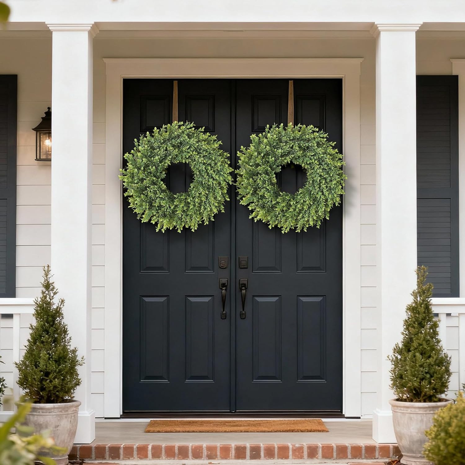 26″ Artificial Boxwood Wreath for Front Door – Large Faux Plant Fake Greenery Ha