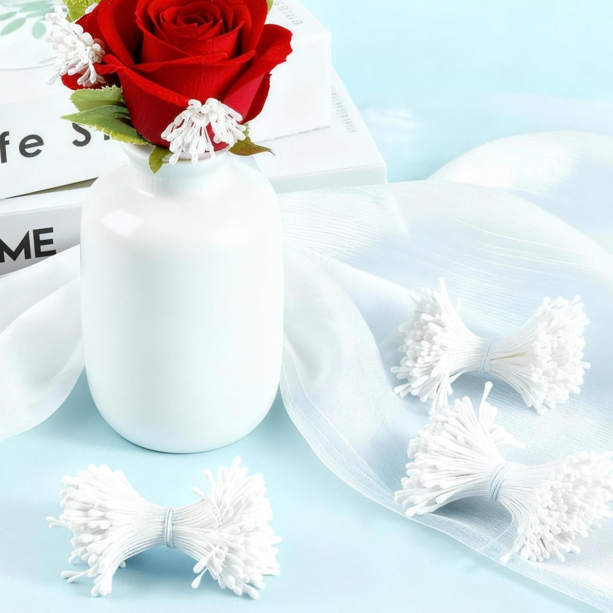 400 PCS Mini White Double Head Flower Stamen 552.5mm Artificial DIY