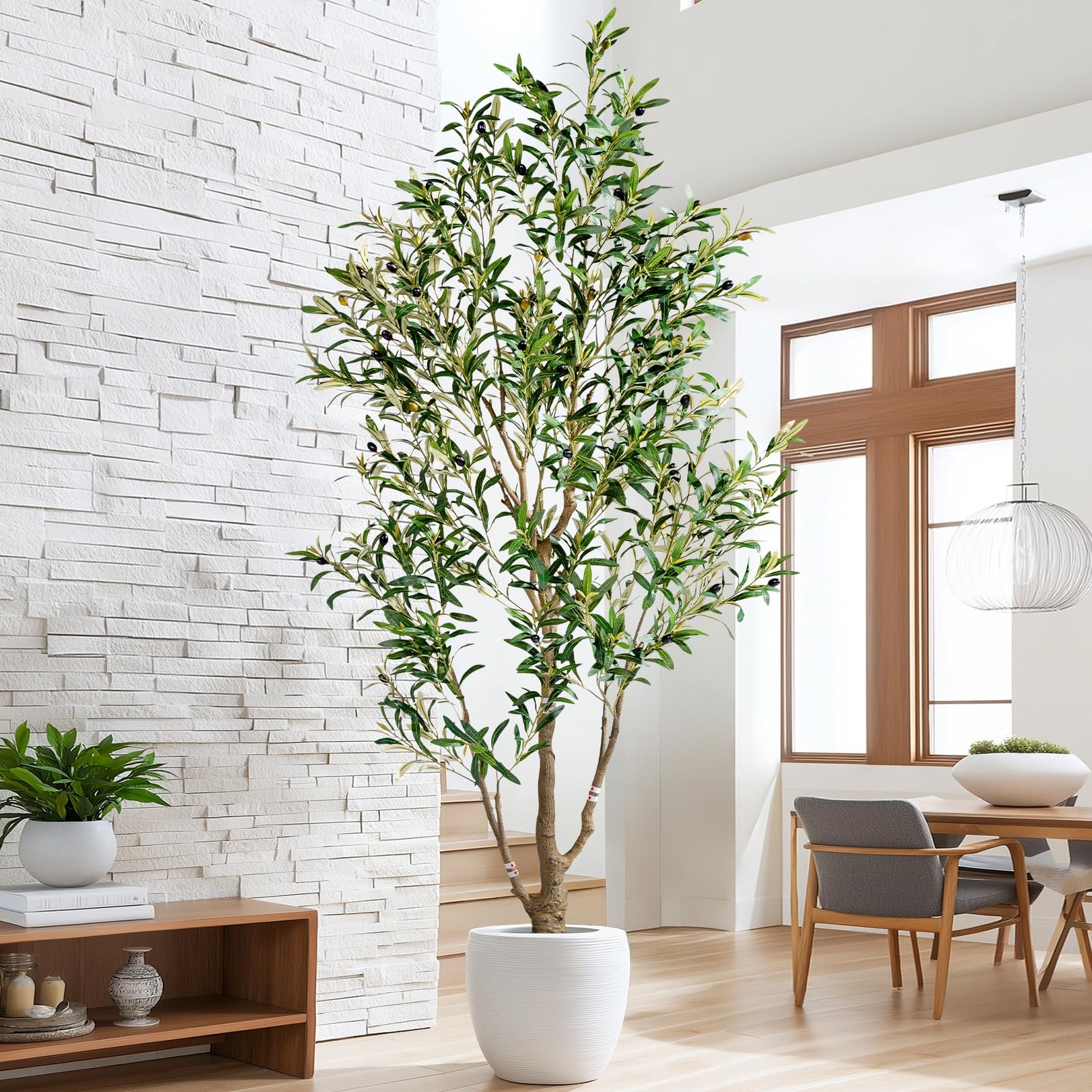 6ft Faux Olive Tree with White Pot & Moss, Artificial Olive Tree Indoor Outdo…