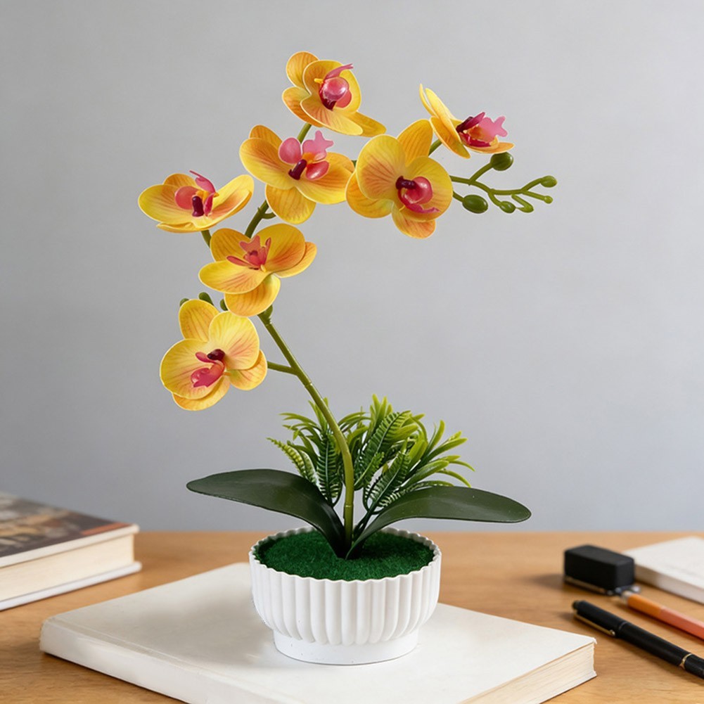 Phalaenopsis Orchid Replica Potted Plant for Tabletop Desk Decor 38×10.5x6cm