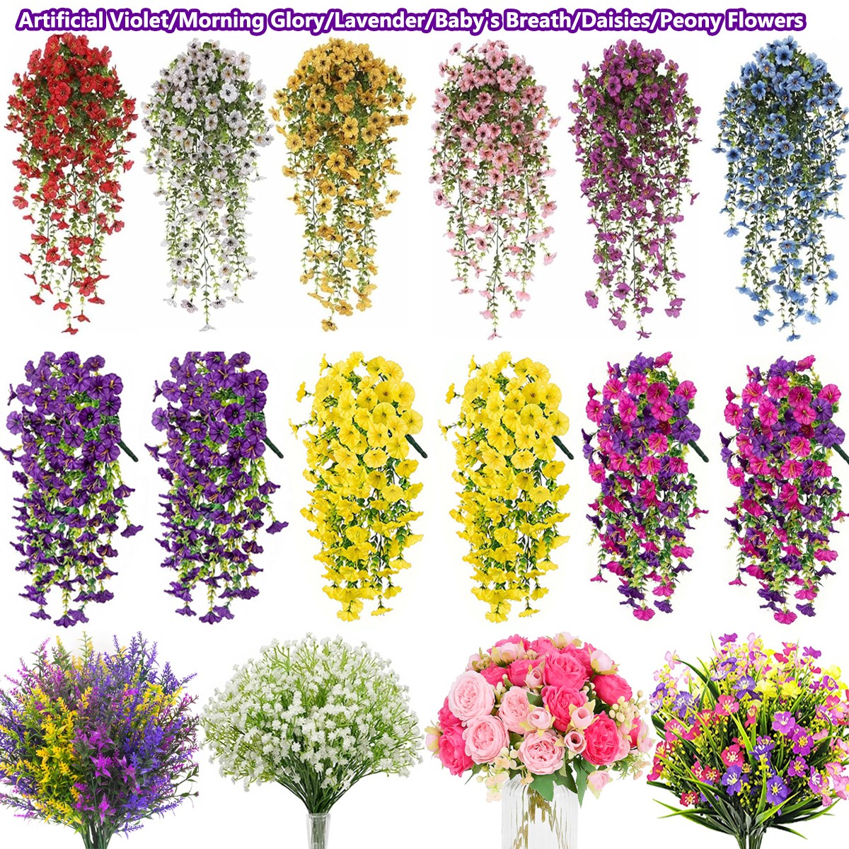 Artificial Flowers UV Resistant Fake Flower Plants Garden Wedding Hanging Decor
