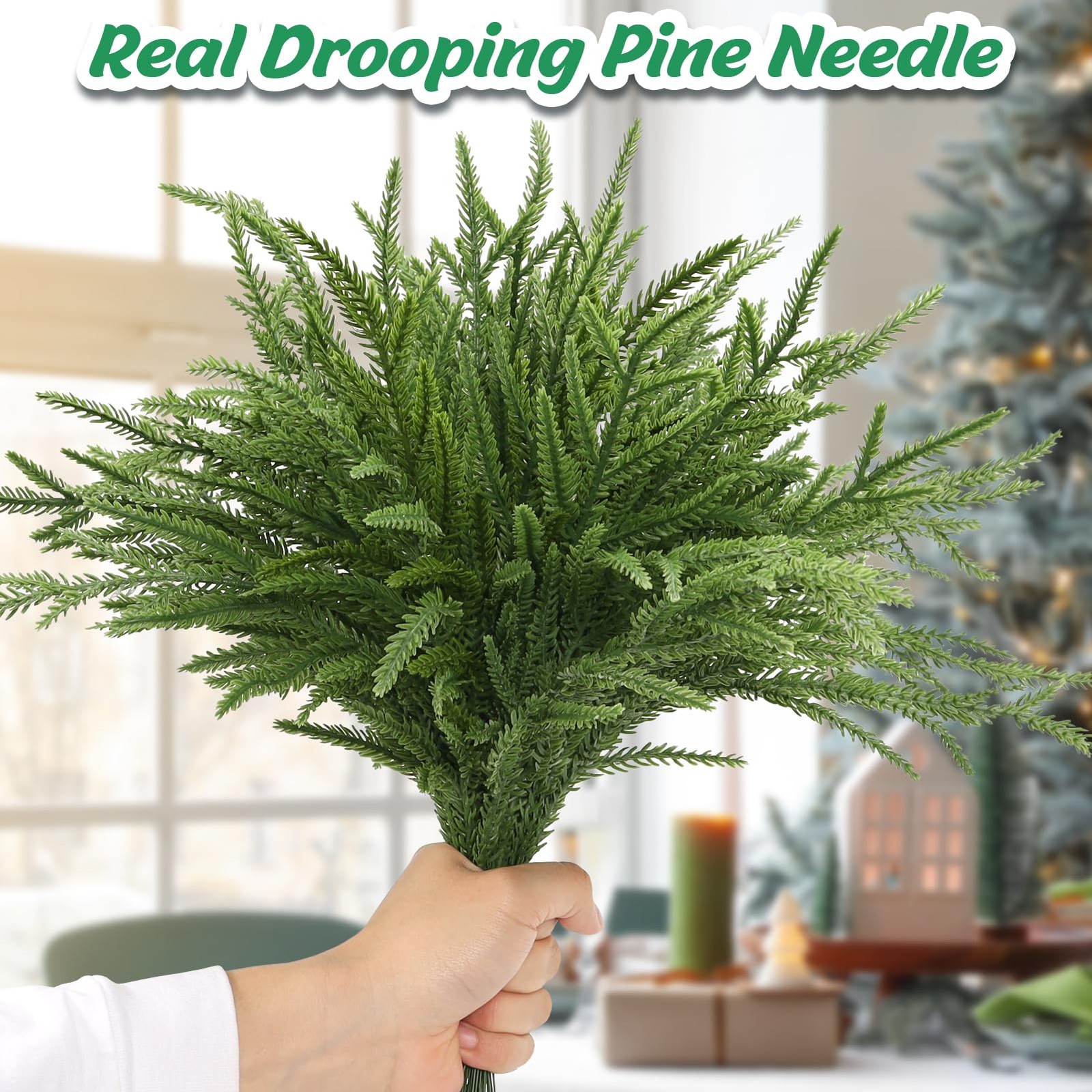 100PCS Christmas Norfolk Pine Branches,14.9 inch Artificial Norfolk Pine Stem…