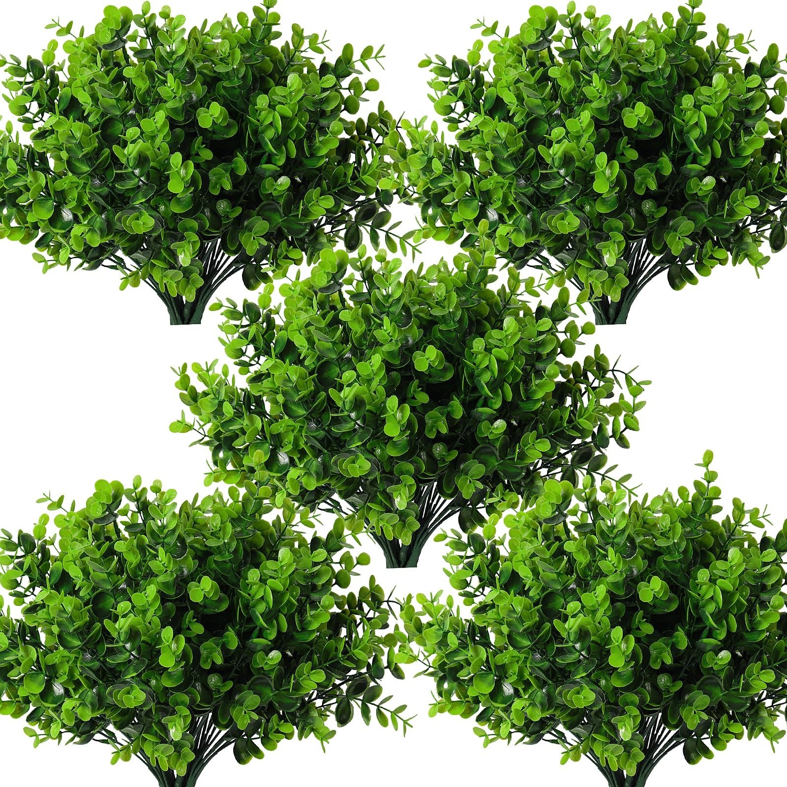 8 Bundles Faux Greenery Bushes – Artificial Eucalyptus & Boxwood Plants for Home