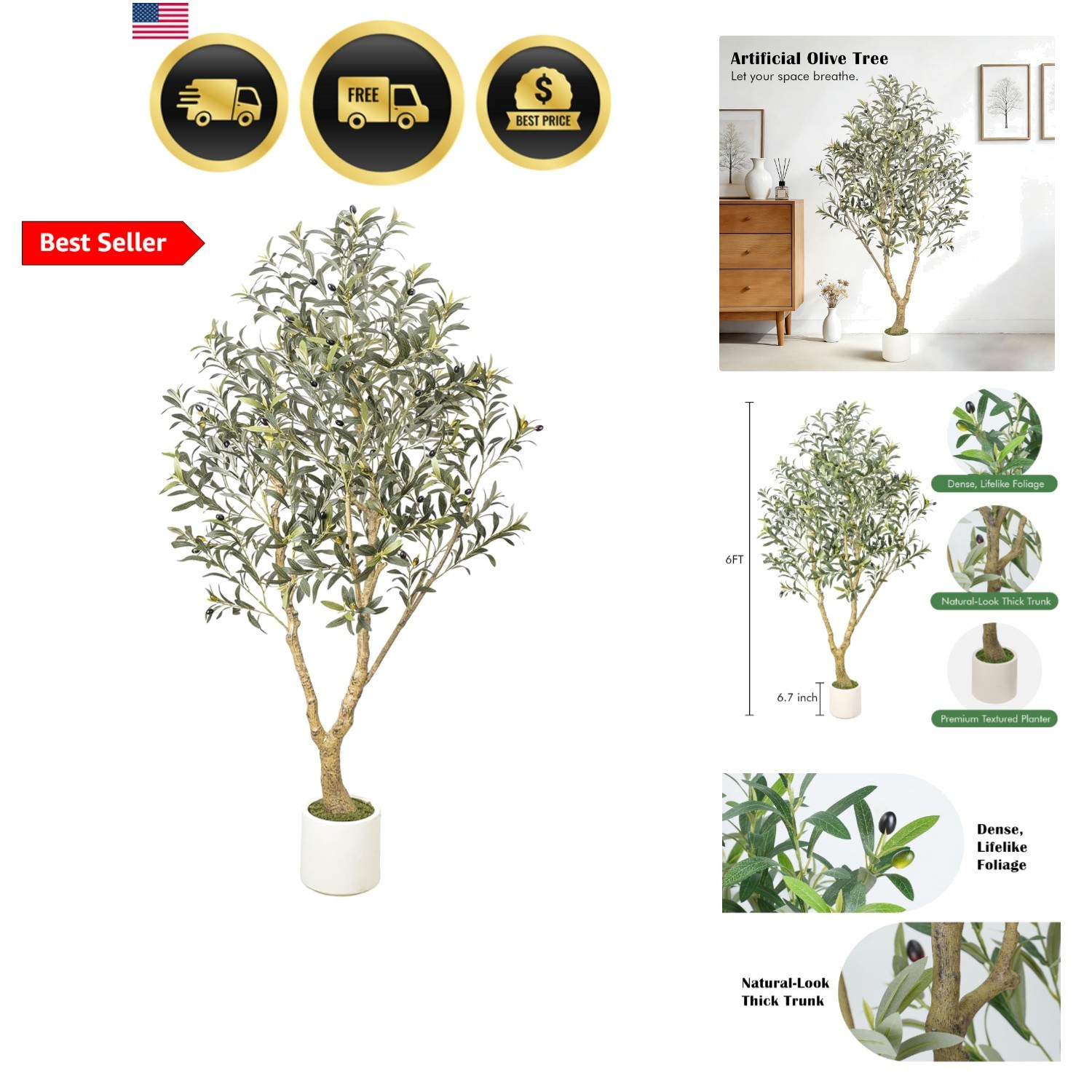 6FT Artificial Olive Tree with Elegant Planter & Moss, Faux Olive Tree Indoor…