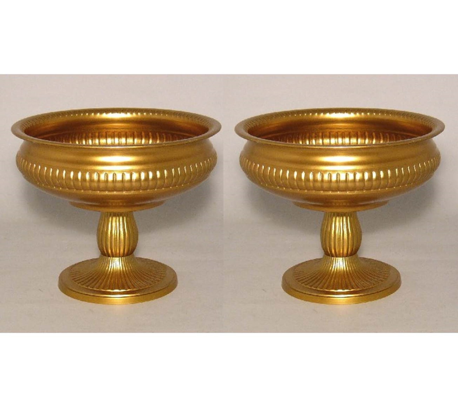 Compote Bowl 8″D 6″Hi Set/2 Gold Finish Aluminum Pedestal Ribbed FREE SHIPPING