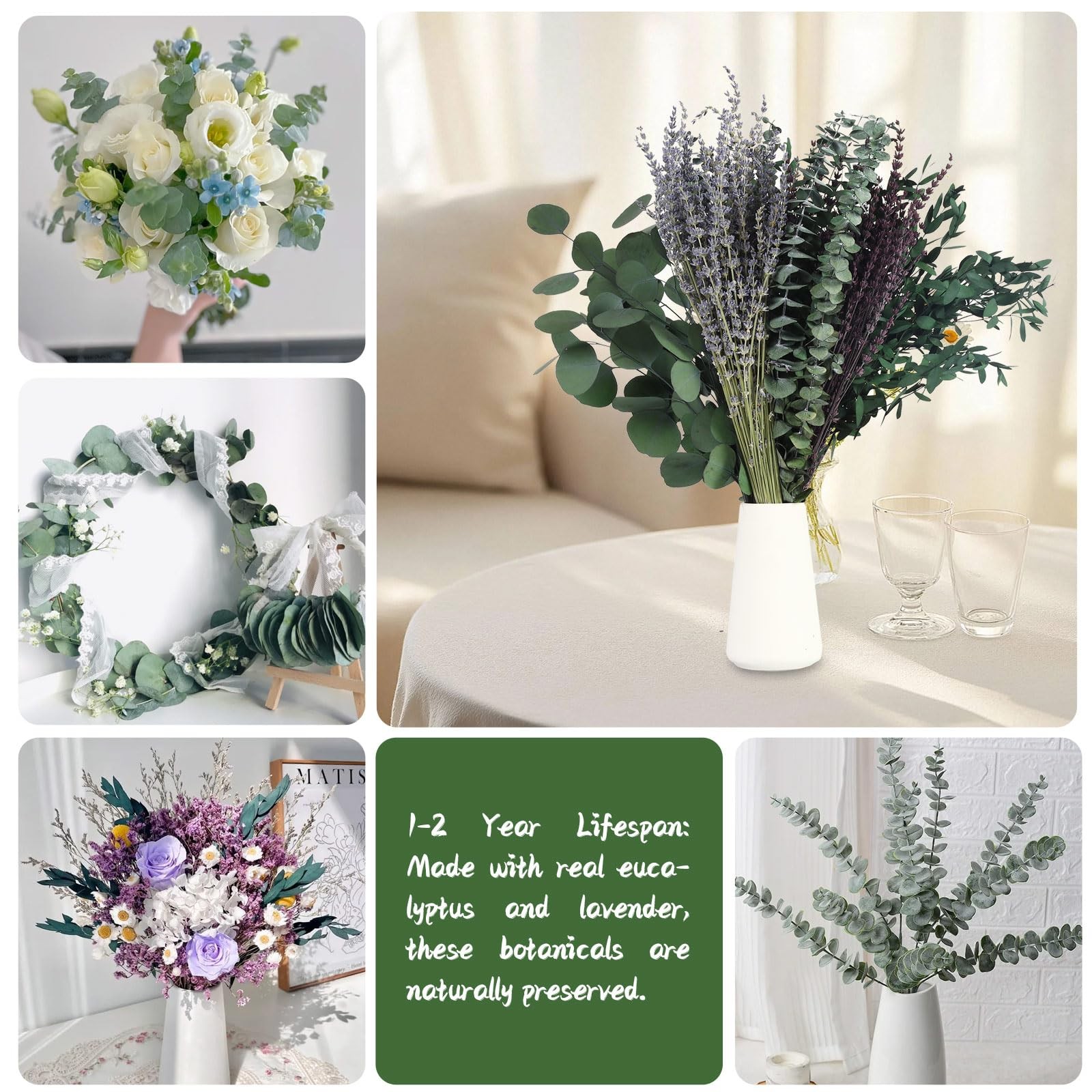 120+ Pcs Mixed Dried Eucalyptus & Lavender Flowers for Shower, Preserved Natu…