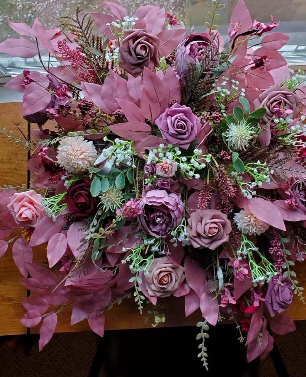 Faux Floral Centerpiece Arrangement, Mauve Pink Rose Table Decor, for Wedding