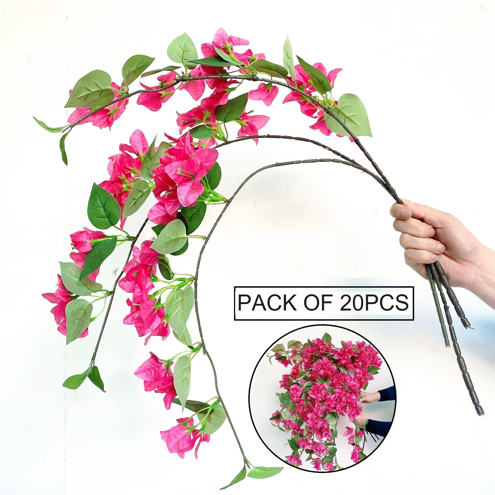 Pack of 20Pcs – Artificial Bougainvillea Flowers Silk Floral Stems Hanging Bo…