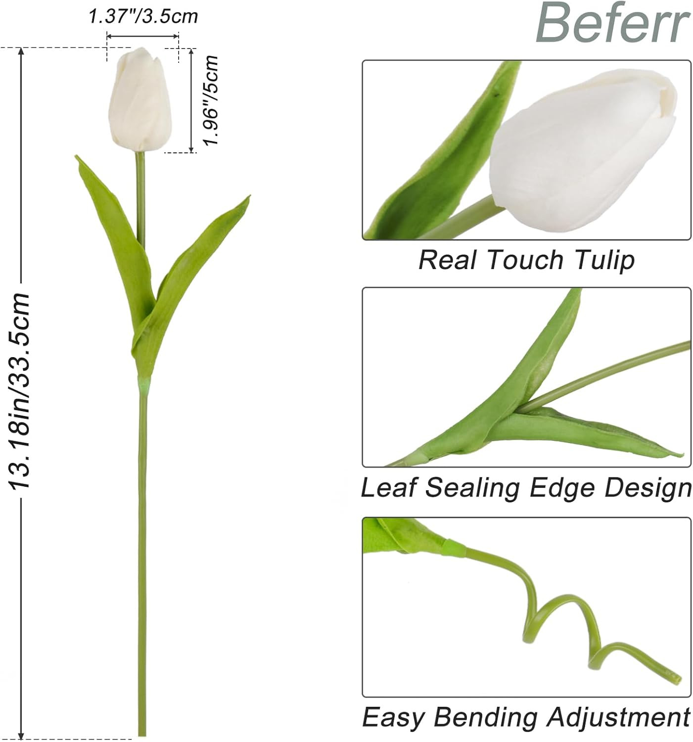 White Tulips Artificial Flowers 18Pcs Faux Silk Tulip Real Touch Tulip Fake Flow