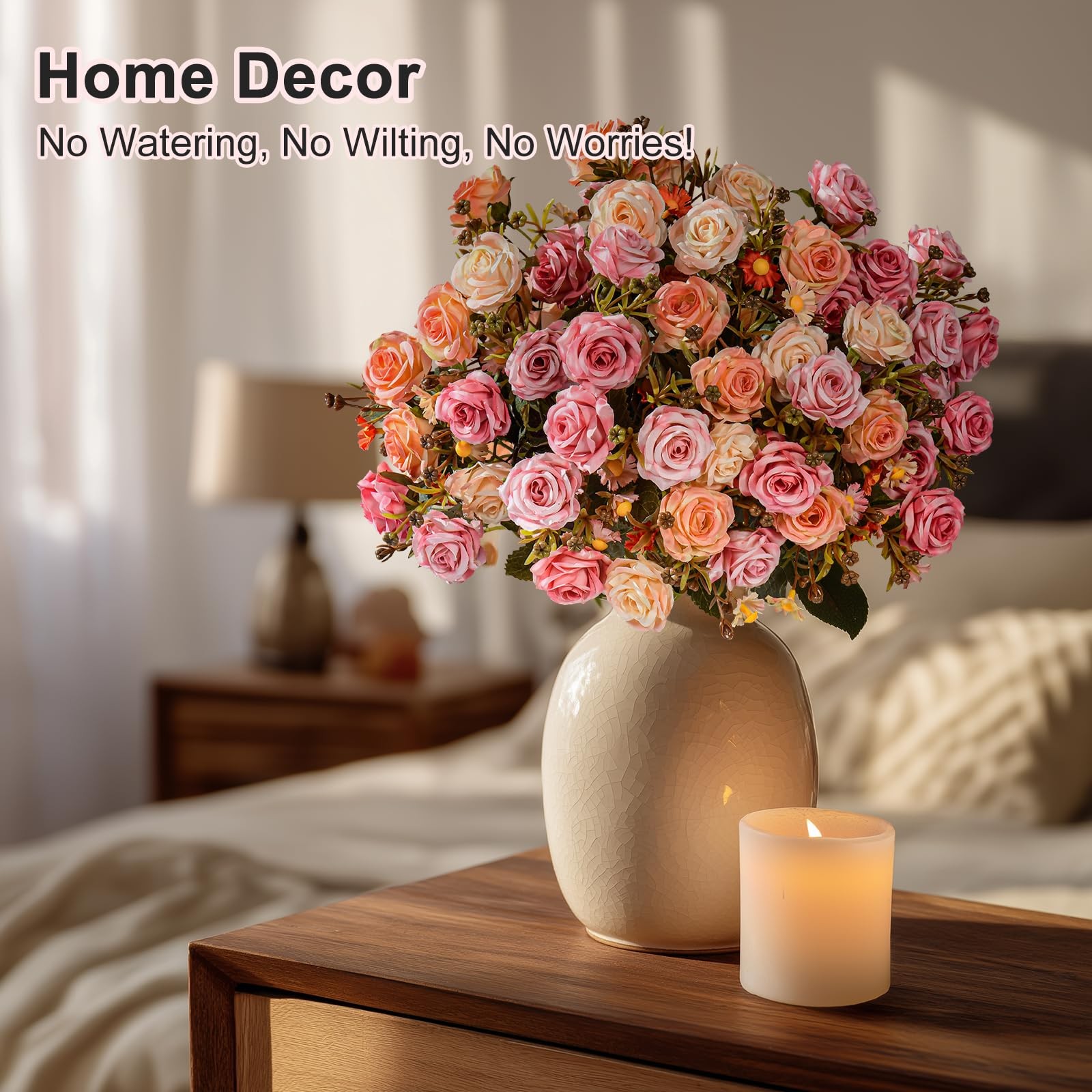 Artificial Rose Flowers for Outdoor 4 Bundles Rose Bouquet with Daisy Faux Fl…