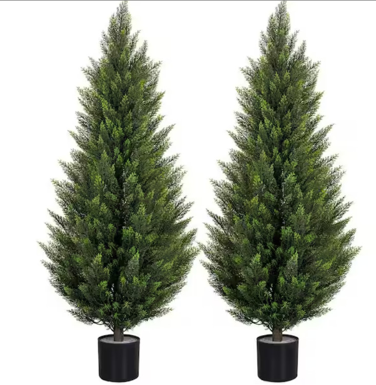 2-Pack NEW 4 ft Artificial Cedar Topiary Trees Indoor Outdoor Front Porch Decor