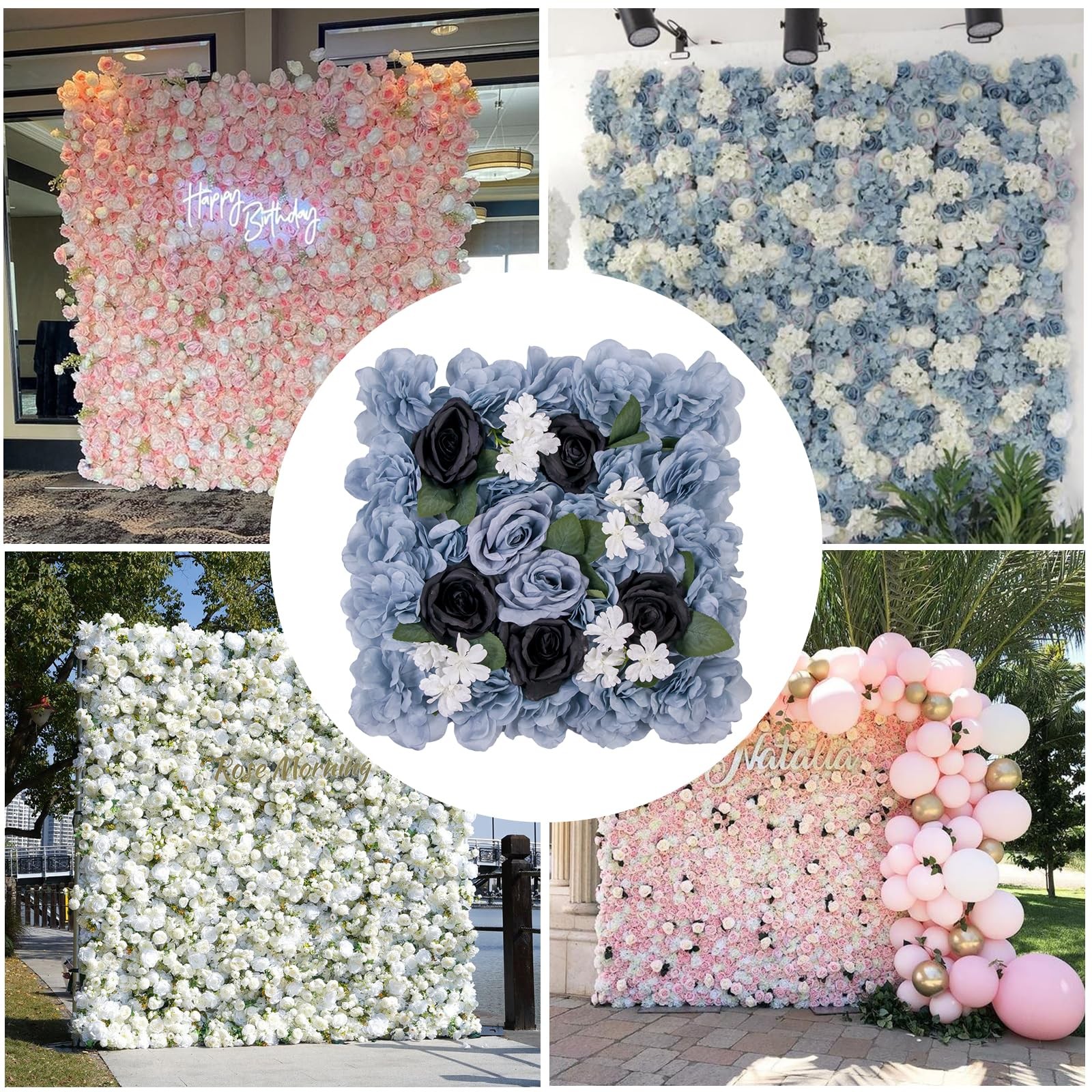 12-Pack Flower Wall Panels, 15×15 Inch Artificial Silk Rose Backdrop for Wedd…