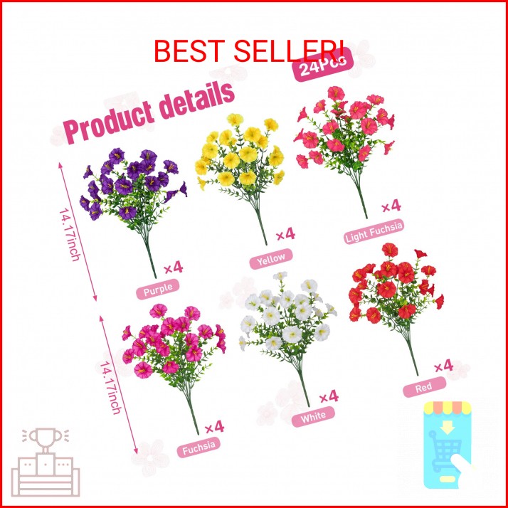 Besteek 24 Bundles Artificial Flowers for Outdoors, Fake Silk Morning Glory Faux