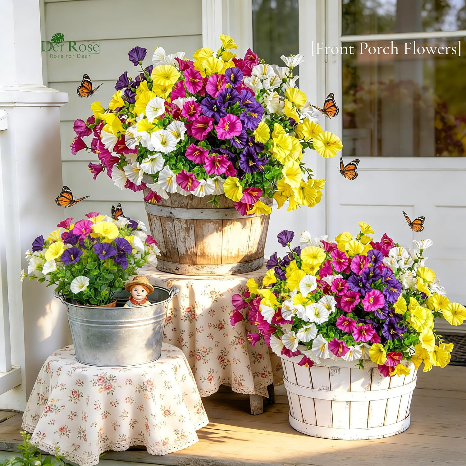 12 Bundles Artificial Petunias Flowers for Outdoors UV Resistant Fake Morning Gl