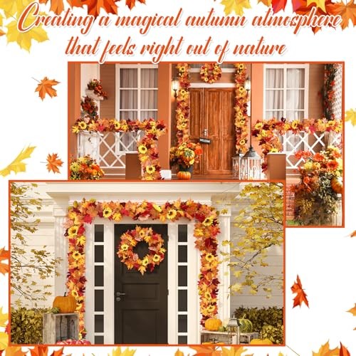 12 Pack 68ft Fall Garland with Sunflowers, Maple Leaves & Berries Orange Mixed