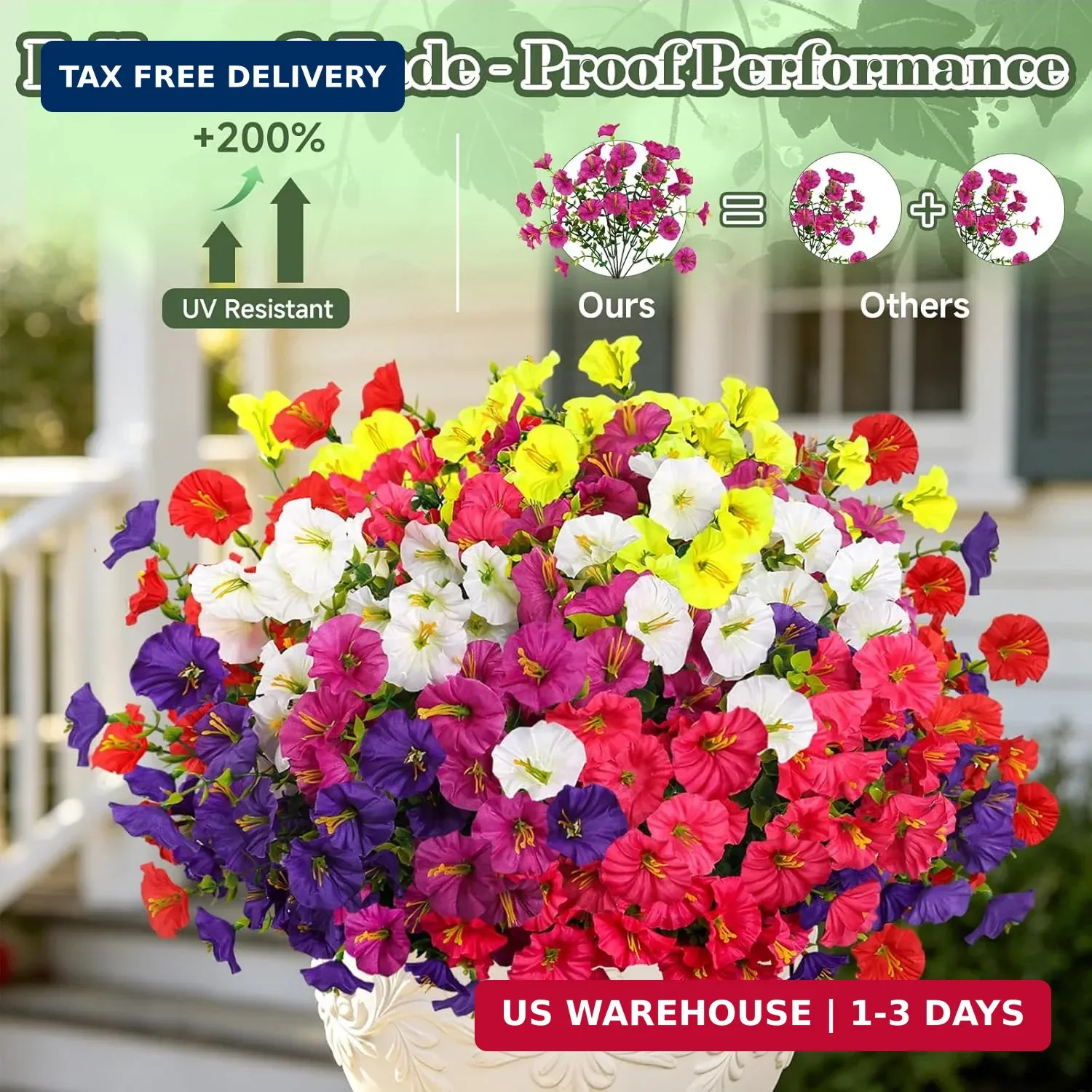 12 Bundles 6 Mixed Artificial Flowers for Outdoors, 336 Blooms UV Resistant Fake
