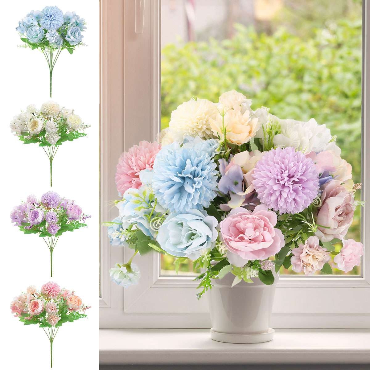 7 Heads Artificial Hydrangea Flower Silk Bouquet Party Bundle Wedding Home Decor
