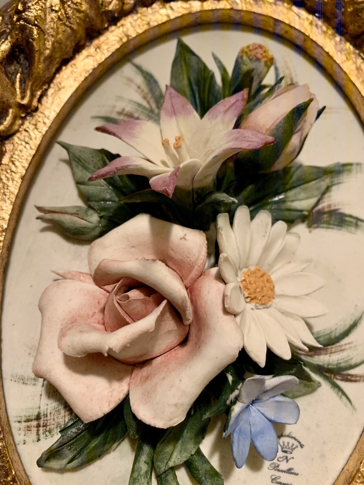 Flower Panel in Ceramic Porcelain From Italy Import Rose Daisy Gift Italian Art